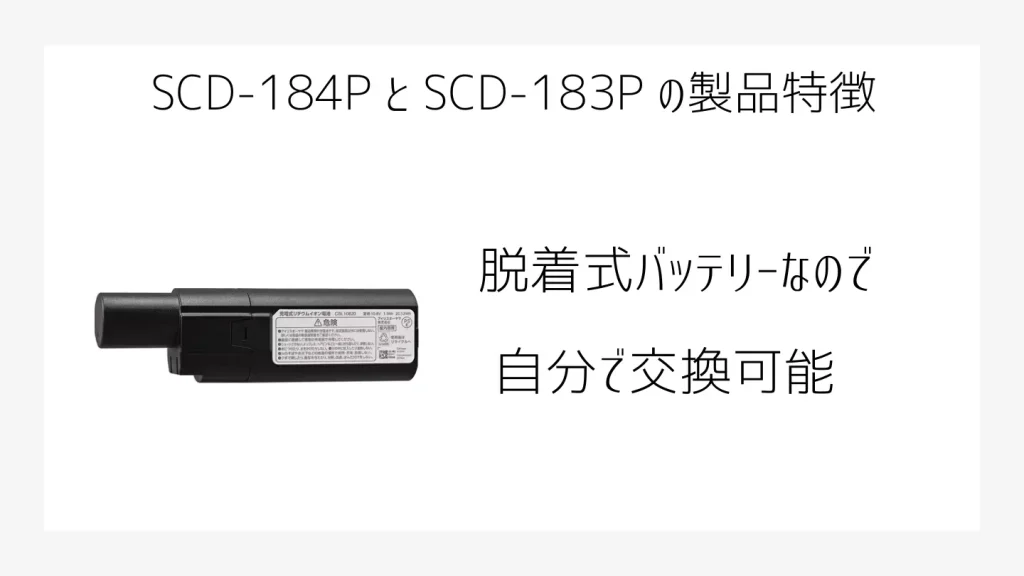 SCD-184P、SCD-183Pの製品特徴説明、脱着式バッテリー